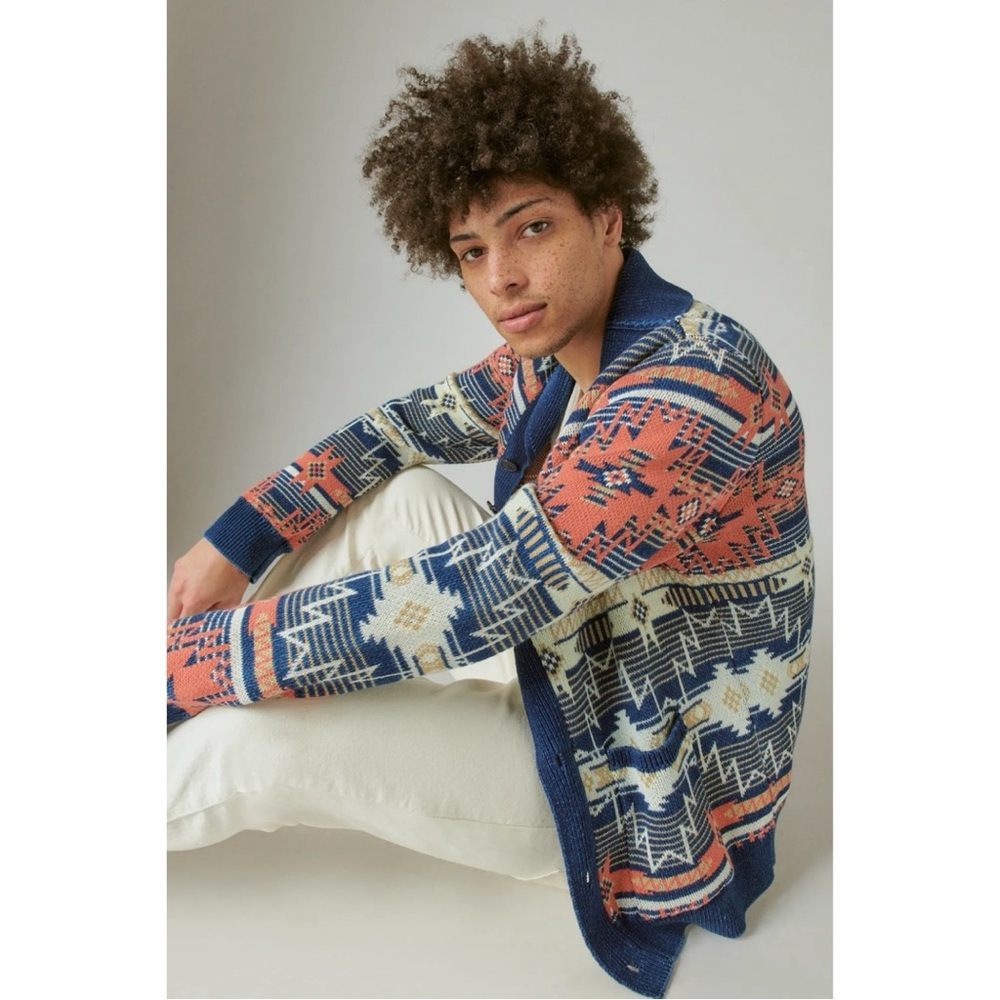 Lucky Brand Southwestern Shawl Cardigan Sweater Mens XXL 100% Cotton Western - Picture 3 of 13